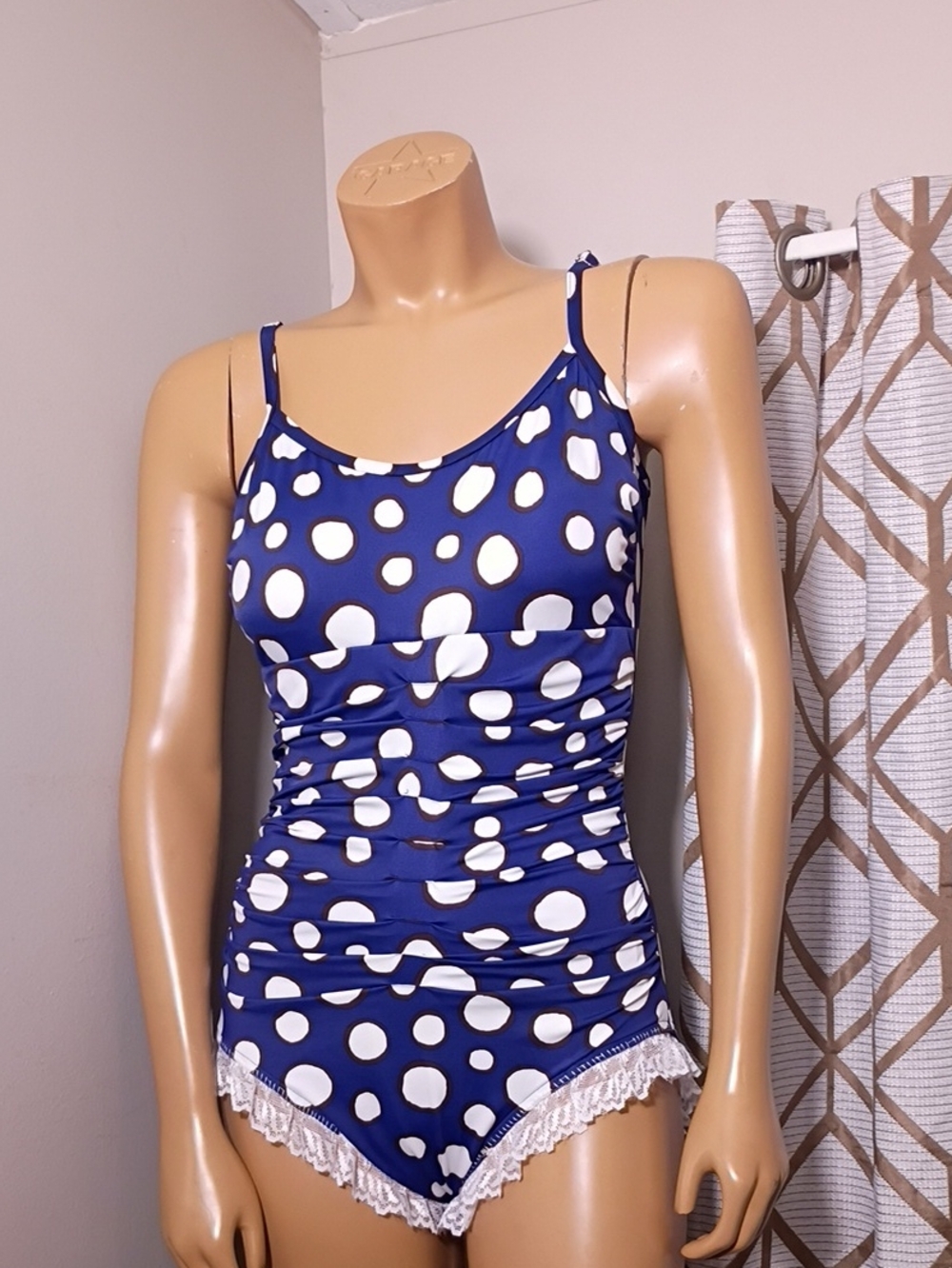 INC International Concepts Blue and White Polka Dot One-Piece Swimsuit